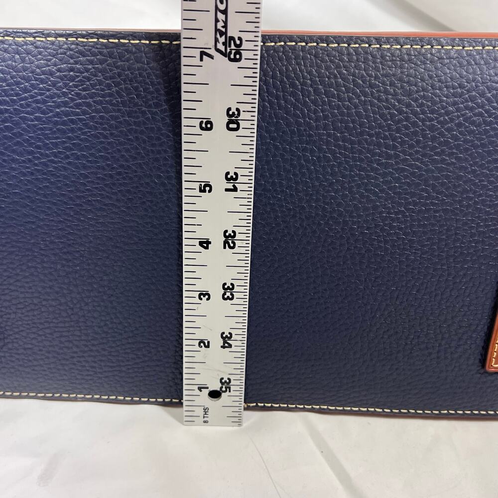 Dooney & Bourke Pebble Grain Perry Satchel Blue w/ Caramel Trim Gold Red Lining - Picture 14 of 14